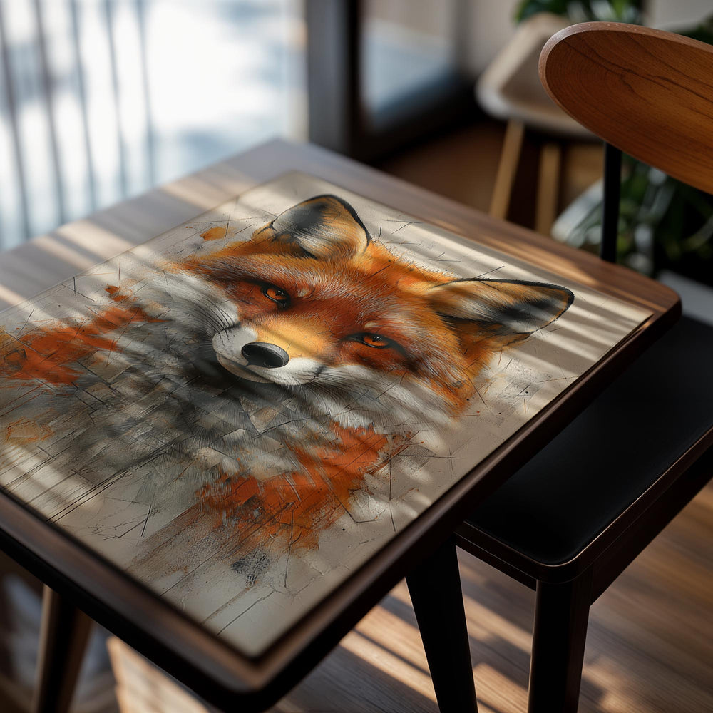 Artistic depiction of a fox's face on a textured background, as a premium aluminum metal print from GoMetalPrint.
