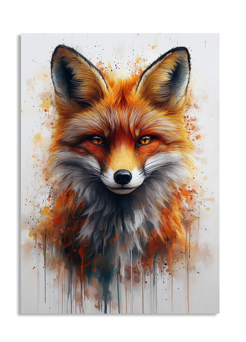 Colorful painting of a fox on a white background, as a premium aluminum metal print from GoMetalPrint.
