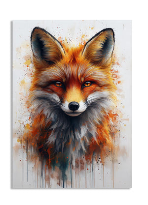 Colorful painting of a fox on a white background, as a premium aluminum metal print from GoMetalPrint.
