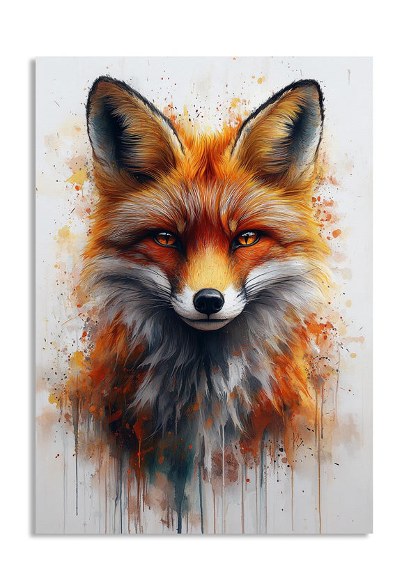 Colorful painting of a fox on a white background, as a premium aluminum metal print from GoMetalPrint.
