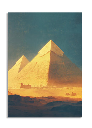 Two pyramids with a sunset or sunrise sky, as a premium aluminum metal print from GoMetalPrint.
