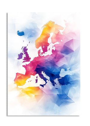 Colorful abstract map of Europe on a white background, as a premium aluminum metal print from GoMetalPrint.

