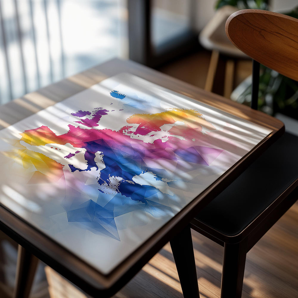 Colorful abstract map of Europe on a white background, as a premium aluminum metal print from GoMetalPrint.
