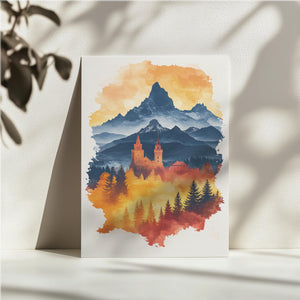 Autumnal Chapel Mountain Scene