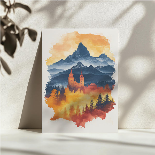 Autumnal Chapel Mountain Scene