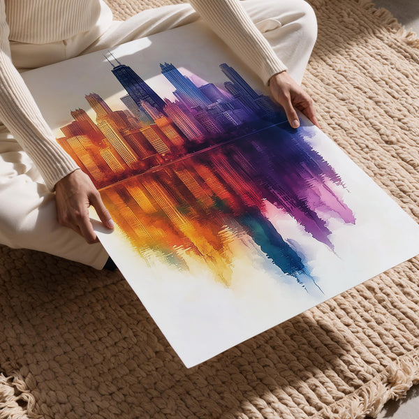 Watercolor Reflective Skyline