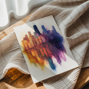 Watercolor Reflective Skyline