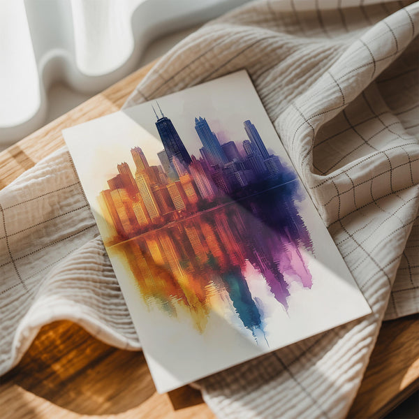 Watercolor Reflective Skyline