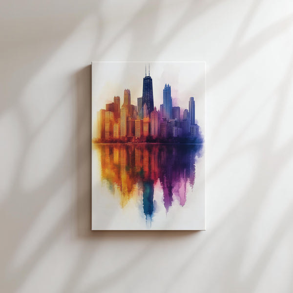 Watercolor Reflective Skyline