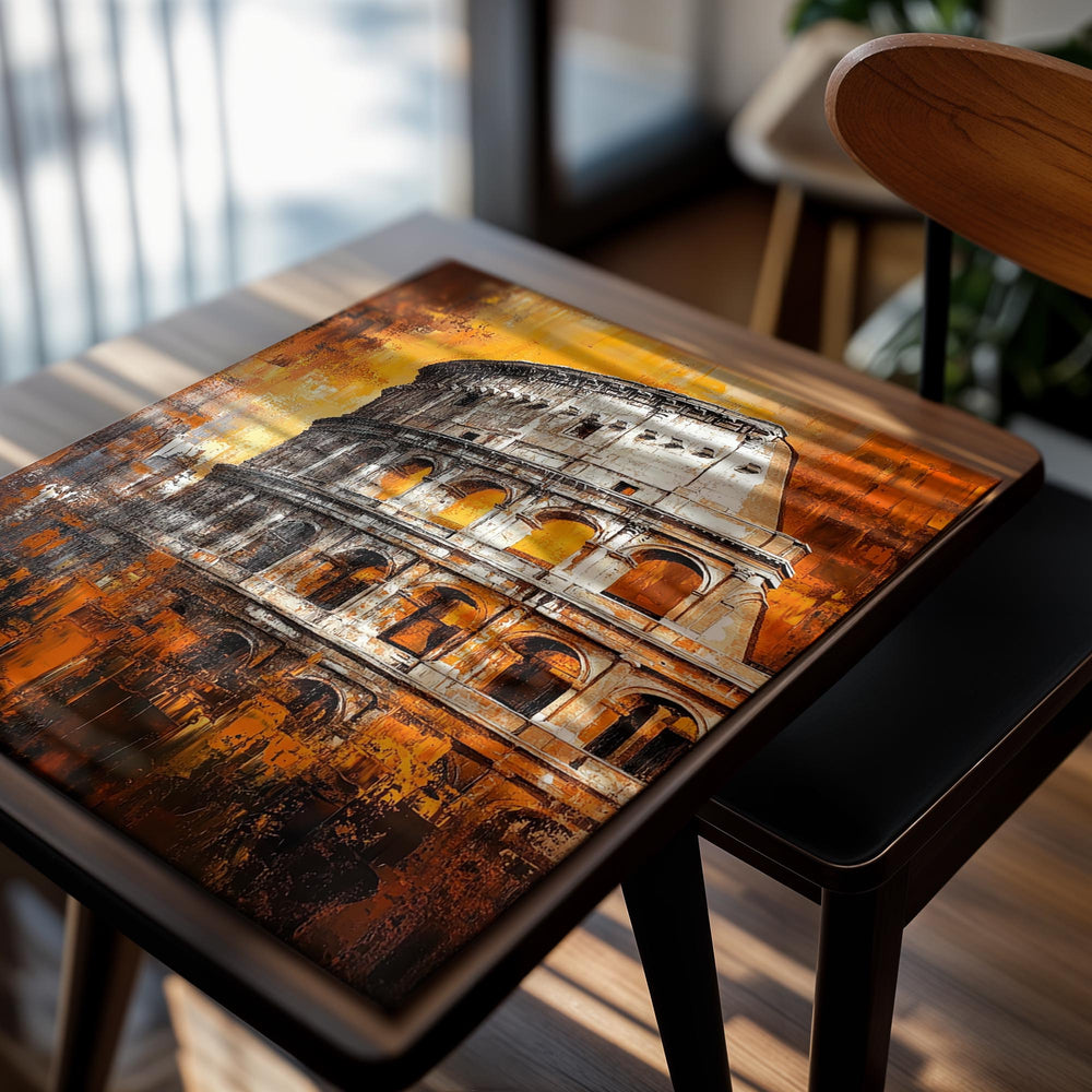 Artistic depiction of the Colosseum with a warm color palette, as a premium aluminum metal print from GoMetalPrint.
