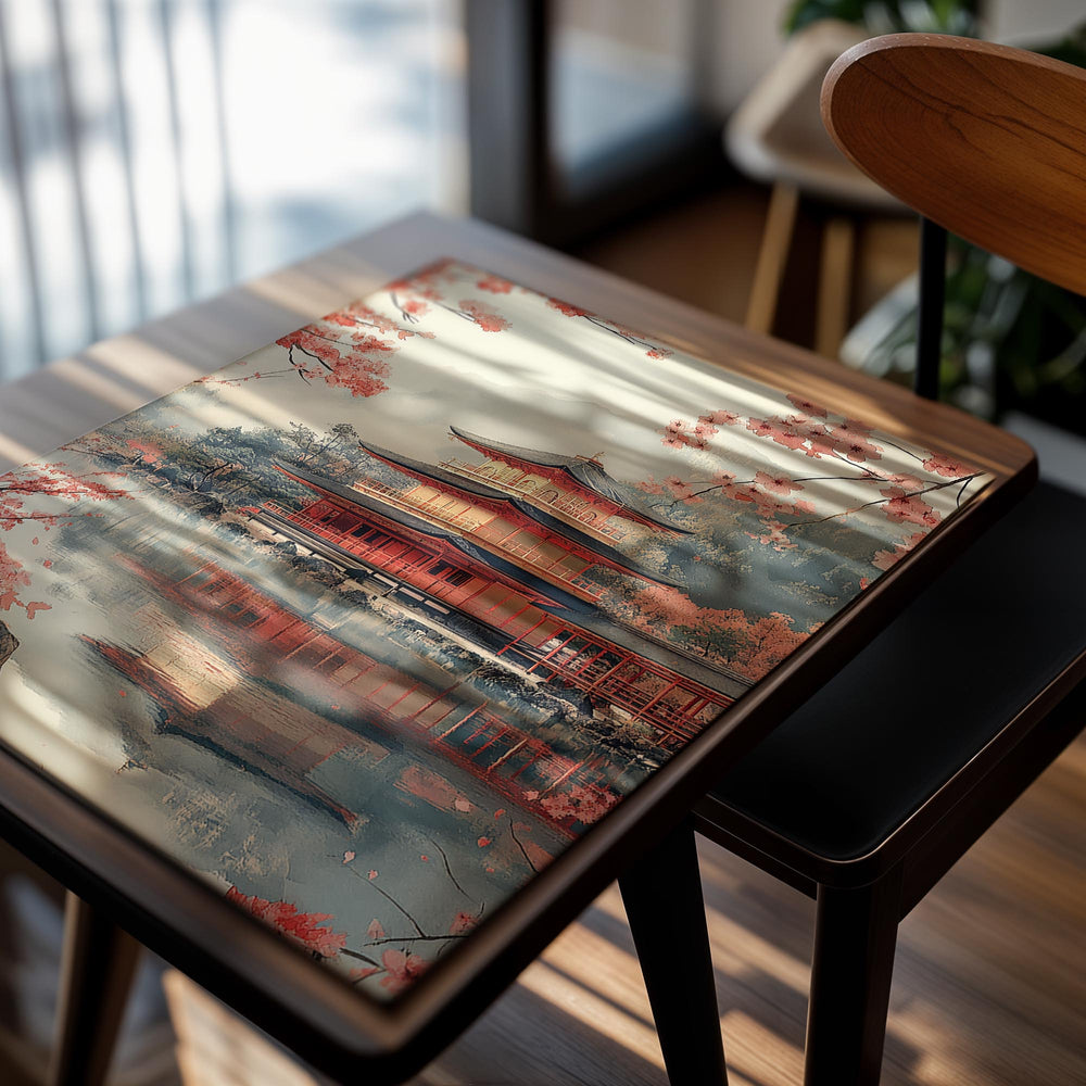 Traditional Japanese pagoda with cherry blossoms around it, as a premium aluminum metal print from GoMetalPrint.
