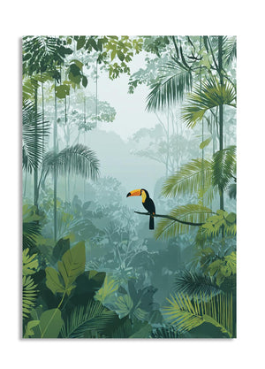 Tropical forest scene with a toucan on a branch, as a premium aluminum metal print from GoMetalPrint.
