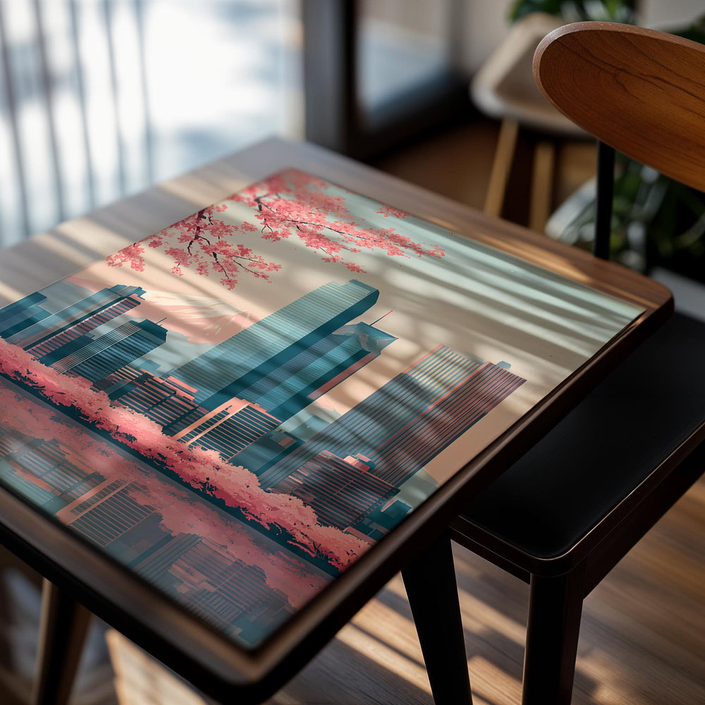 City skyline with cherry blossoms and Mount Fuji in the background, as a premium aluminum metal print from GoMetalPrint.
