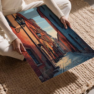 Cobblestone Street & Lamps