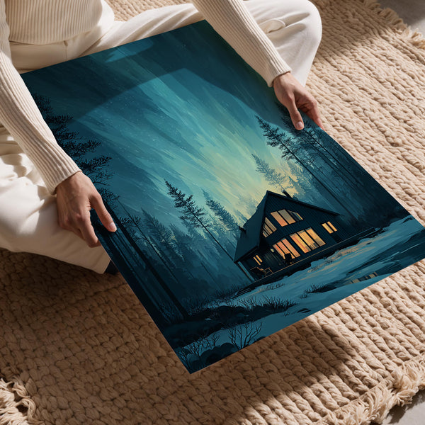 Cabin & Northern Lights (Blue)