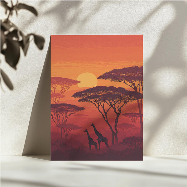 Sunset Giraffes Savanna