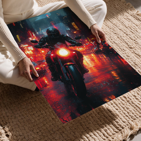 Rain-Soaked Rider Night