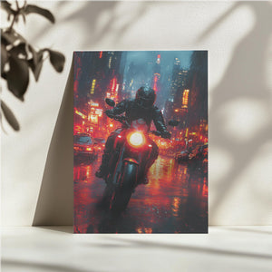 Rain-Soaked Rider Night