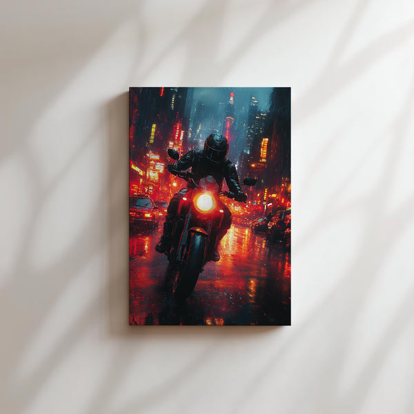 Rain-Soaked Rider Night