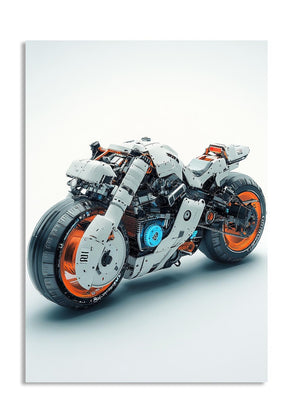 Toy motorcycle model on a light gray background, as a premium aluminum metal print from GoMetalPrint.

