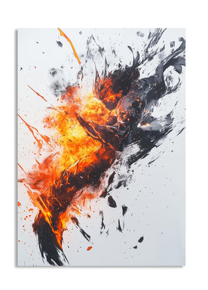 Abstract artwork with fiery and fluid design on a white background, as a premium aluminum metal print from GoMetalPrint.
