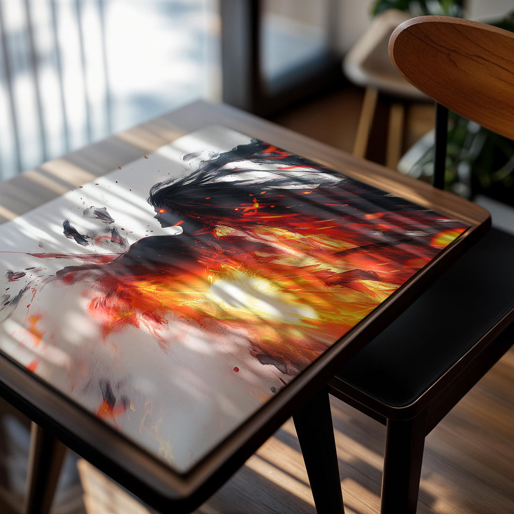 Abstract artwork with fiery and fluid design on a white background, as a premium aluminum metal print from GoMetalPrint.
