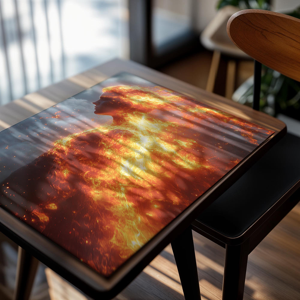 Person with fiery aura against a cloudy sky, as a premium aluminum metal print from GoMetalPrint.
