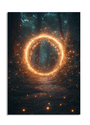Circular glowing effect over a forest scene, as a premium aluminum metal print from GoMetalPrint.
