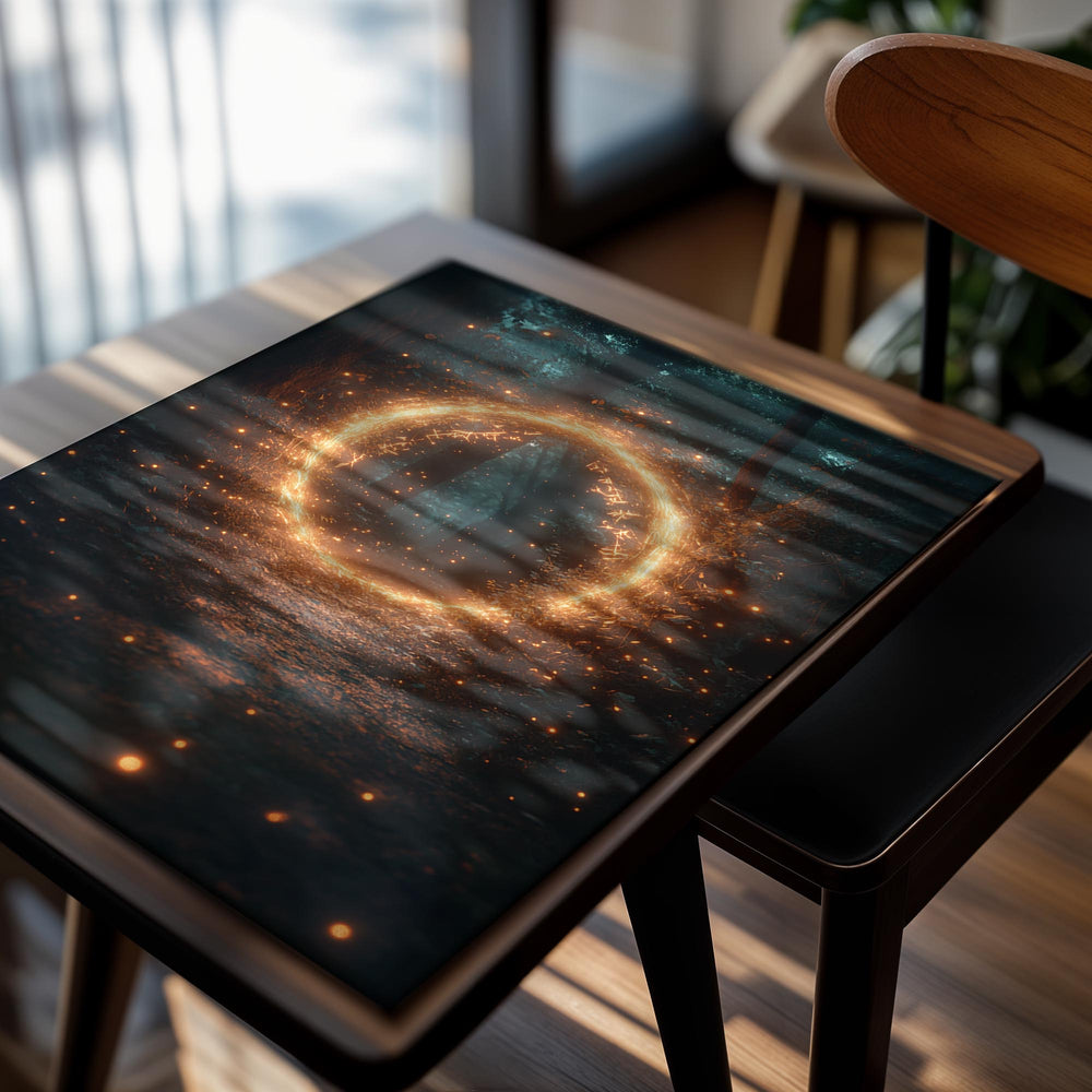 Circular glowing effect over a forest scene, as a premium aluminum metal print from GoMetalPrint.
