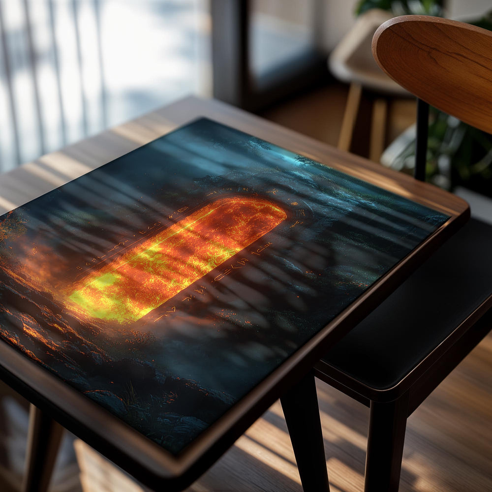 Majestic fiery archway in a dark forest, as a premium aluminum metal print from GoMetalPrint.
