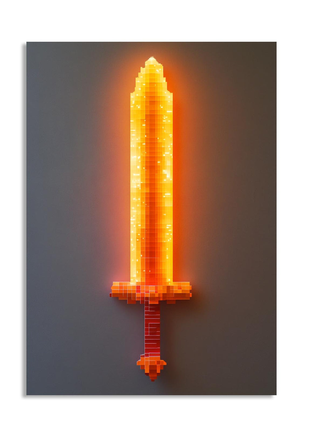 Neon sword sculpture on a dark background, as a premium aluminum metal print from GoMetalPrint.
