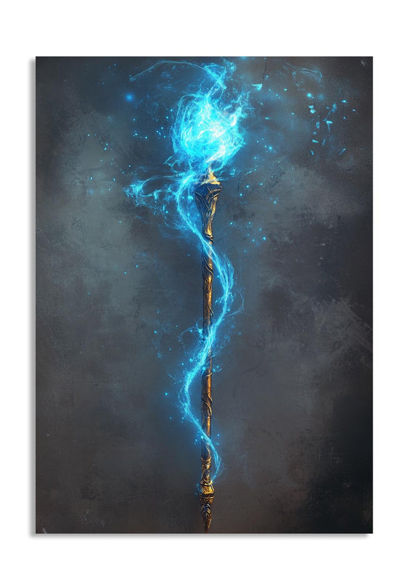Artistic depiction of a blue energy or light effect flowing upwards on a dark background, as a premium aluminum metal print from GoMetalPrint.
