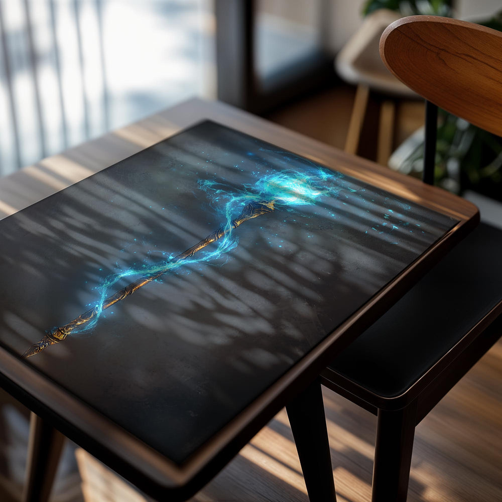 Artistic depiction of a blue energy or light effect flowing upwards on a dark background, as a premium aluminum metal print from GoMetalPrint.
