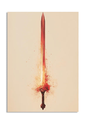 Sword with flames on a beige background, as a premium aluminum metal print from GoMetalPrint.

