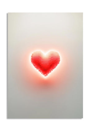 Red heart-shaped light on a white background, as a premium aluminum metal print from GoMetalPrint.
