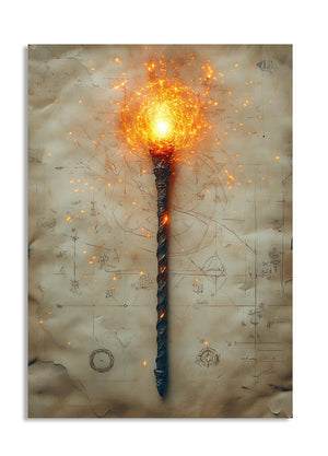 Flaming torch on an old parchment background, as a premium aluminum metal print from GoMetalPrint.
