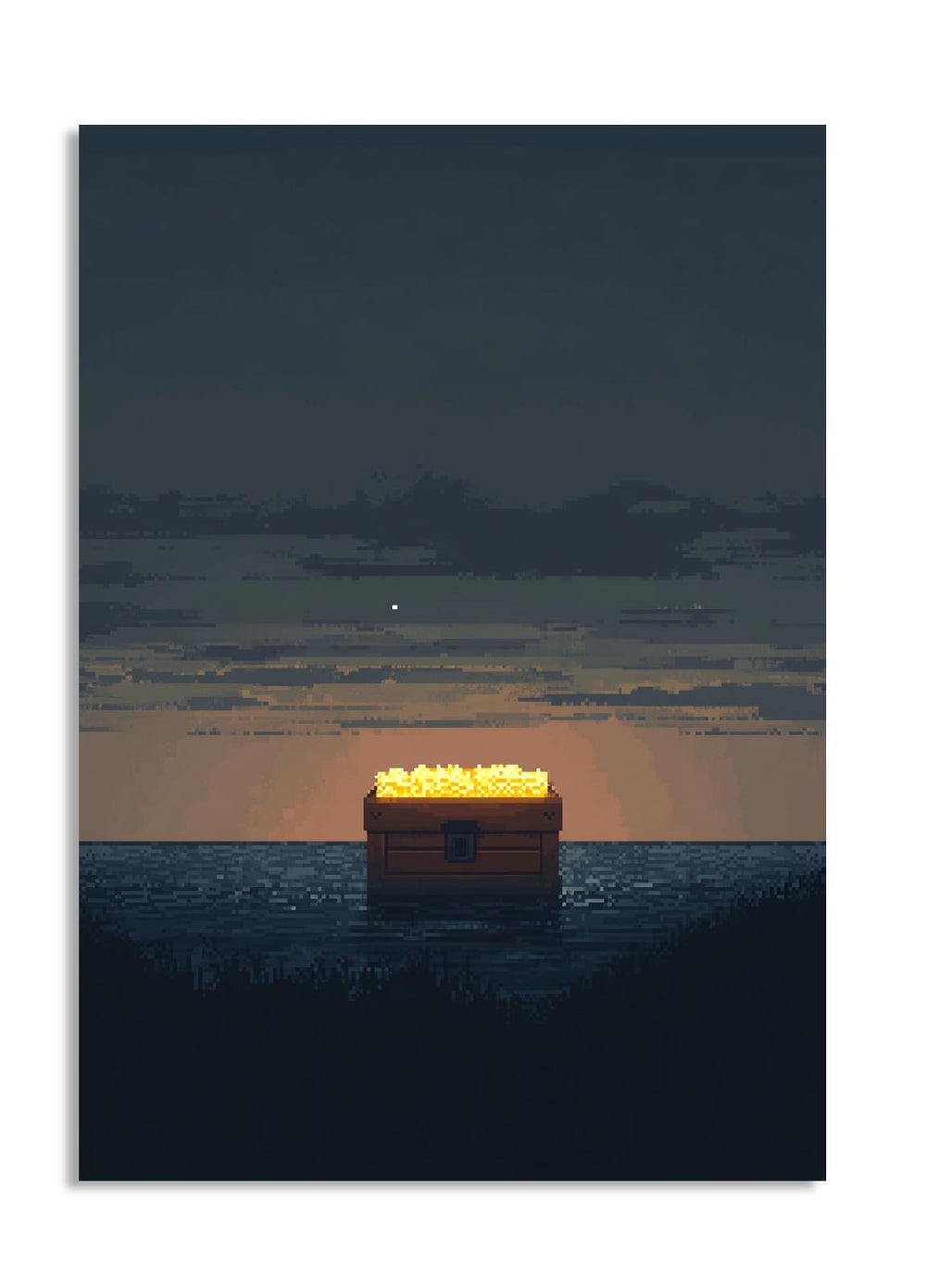 Trunk with glowing candles on water at night, as a premium aluminum metal print from GoMetalPrint.
