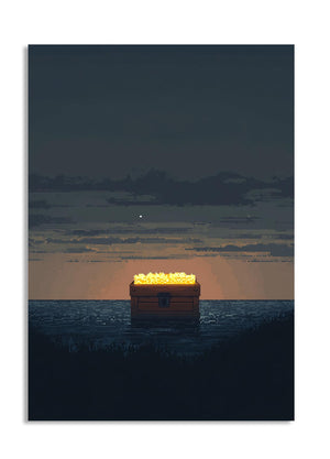 Trunk with glowing candles on water at night, as a premium aluminum metal print from GoMetalPrint.
