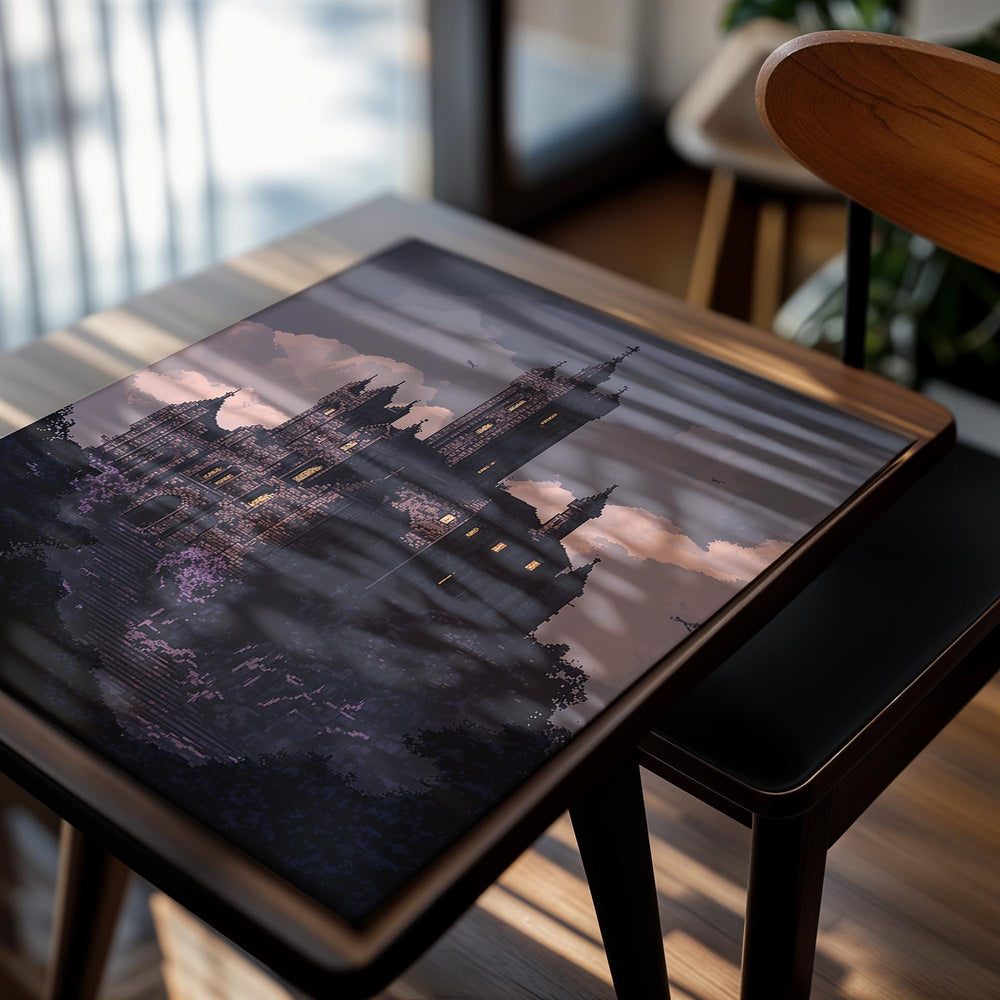 Gothic castle illustration with a purple and pink color scheme, as a premium aluminum metal print from GoMetalPrint.
