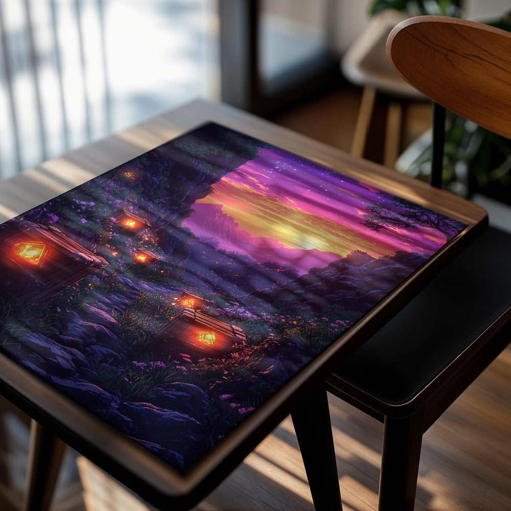 Futuristic cityscape with flying vehicles and neon lights against a starry sky, as a premium aluminum metal print from GoMetalPrint.
