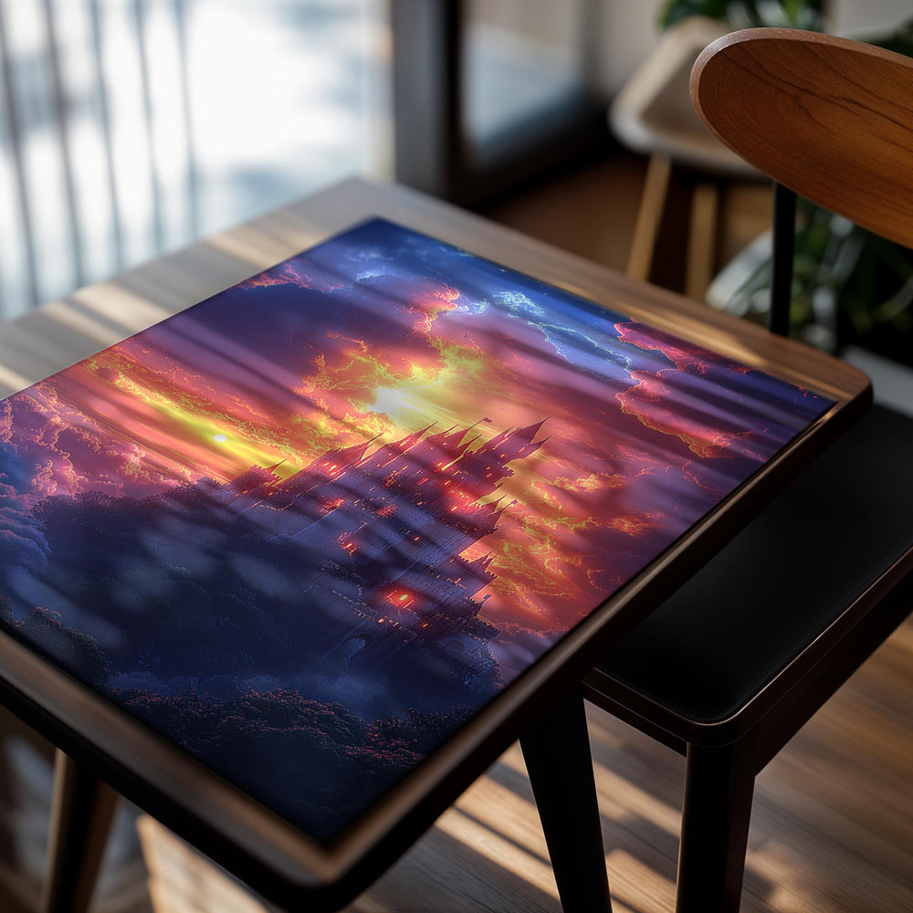 Fantasy castle in the clouds with a vibrant sunset sky, as a premium aluminum metal print from GoMetalPrint.
