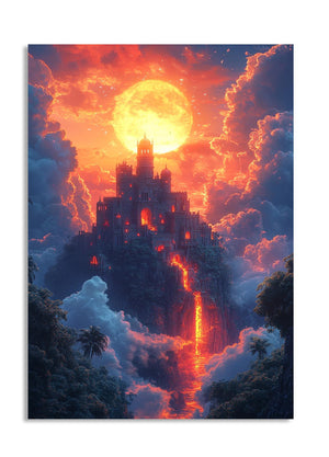 Fantasy castle on a cloud with a large moon in the sky, as a premium aluminum metal print from GoMetalPrint.
