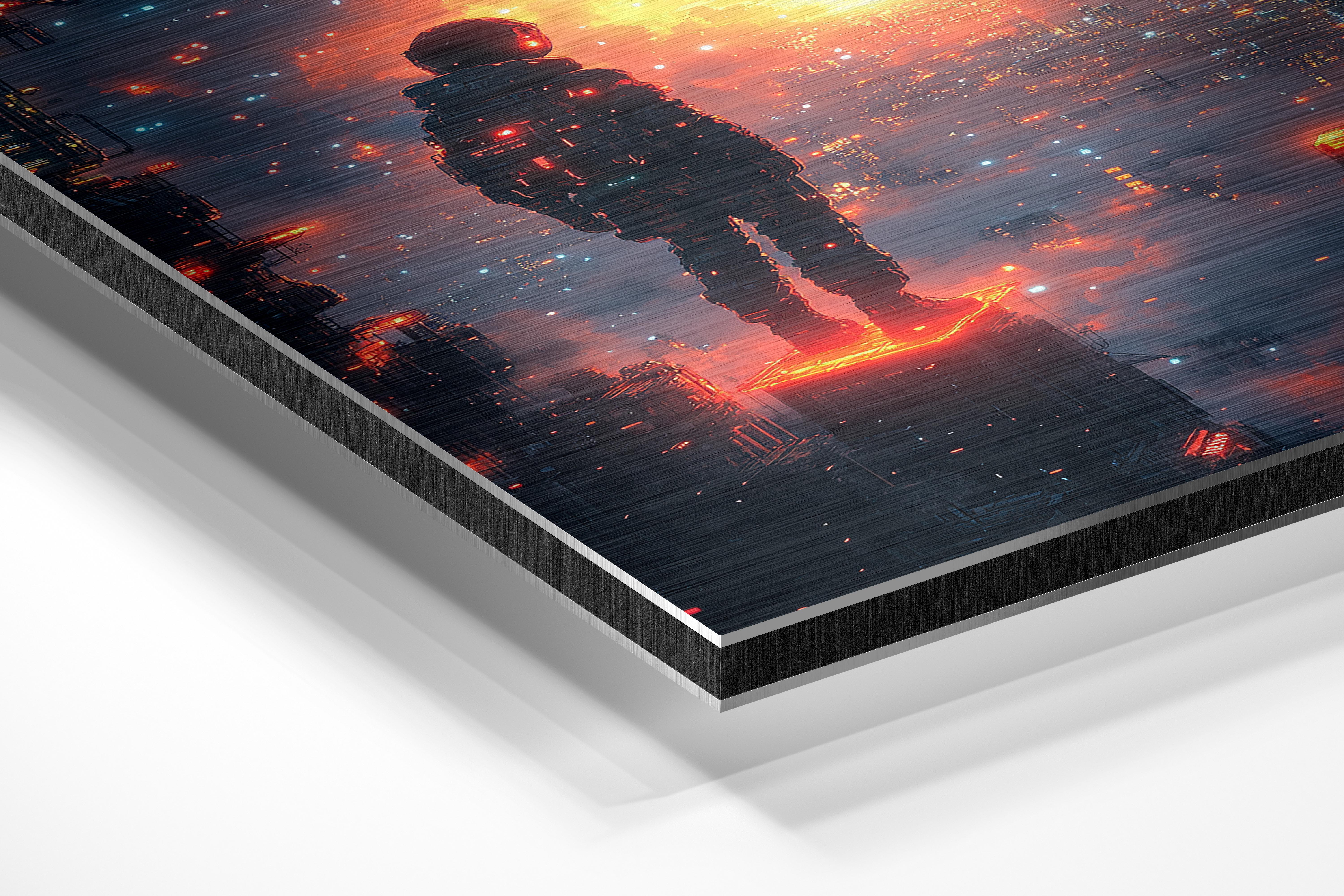 Cyber Explorer Sunset - Premium Metal Poster