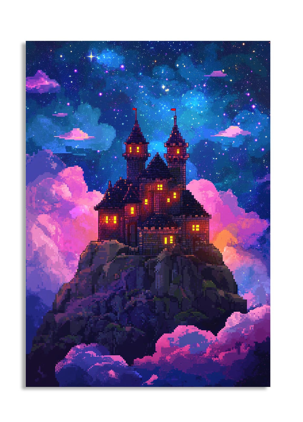 Fantasy castle on a cloud with a starry night sky, as a premium aluminum metal print from GoMetalPrint.

