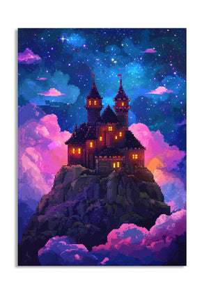 Fantasy castle on a cloud with a starry night sky, as a premium aluminum metal print from GoMetalPrint.
