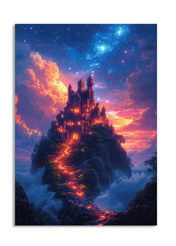 Fantasy castle on a cloud with a vibrant sky, as a premium aluminum metal print from GoMetalPrint.
