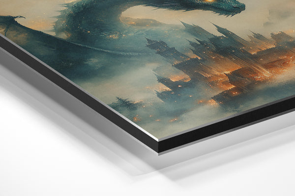 Fiery Dragon Over Castle