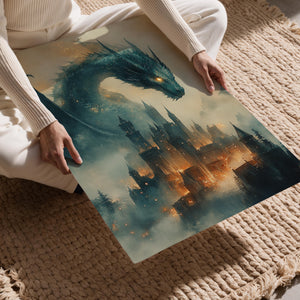 Fiery Dragon Over Castle