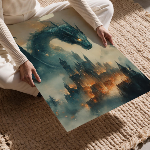 Fiery Dragon Over Castle