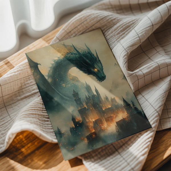 Fiery Dragon Over Castle